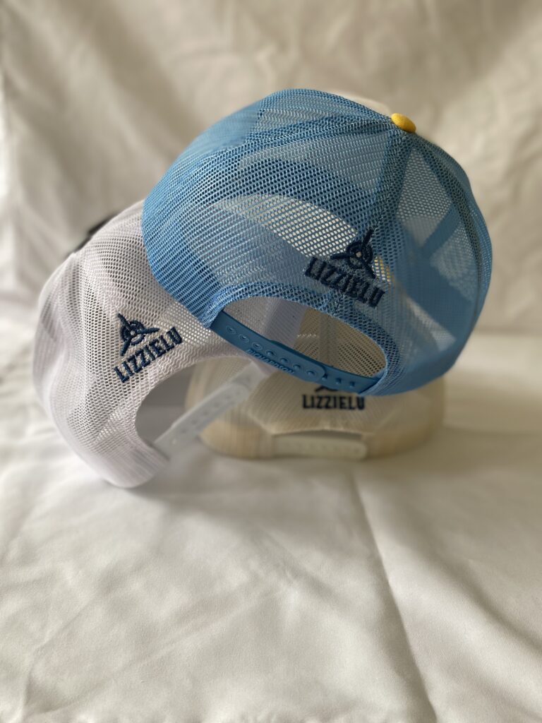 the back of 3 LizzieLu hats